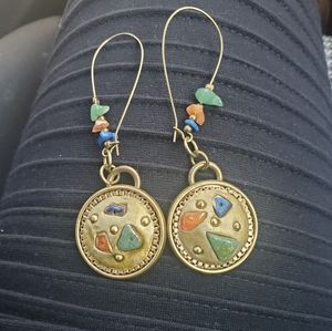Beautiful unique brass and chip stones earrings